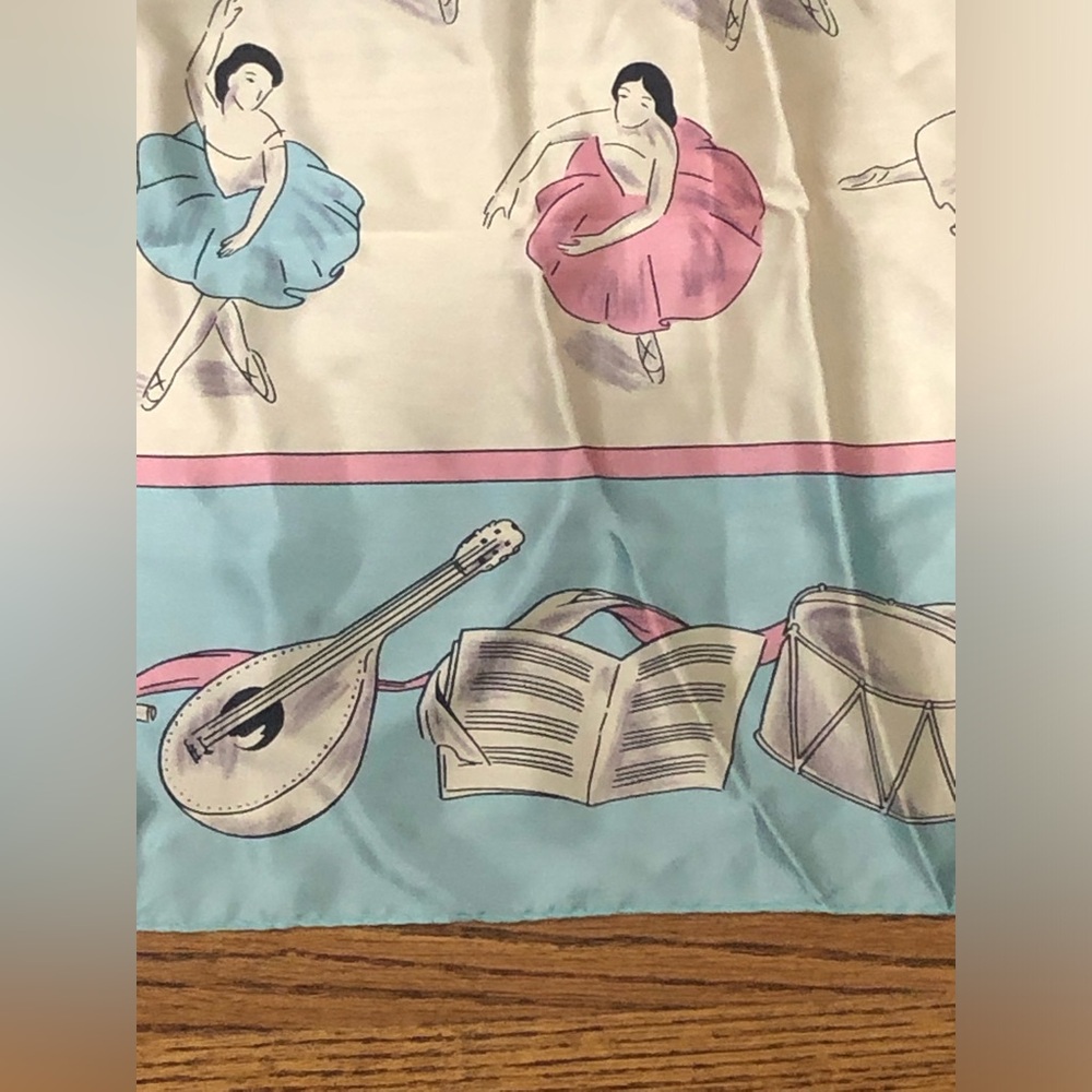 NWT Vintage Accessory Place 100% Silk Scarf Ballerina Ballet Blue Pink Square - Picture 5 of 9